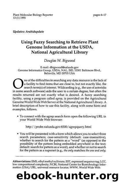 Using fuzzy searching to retrieve plant genome information at the USDA, national agricultural library by Unknown