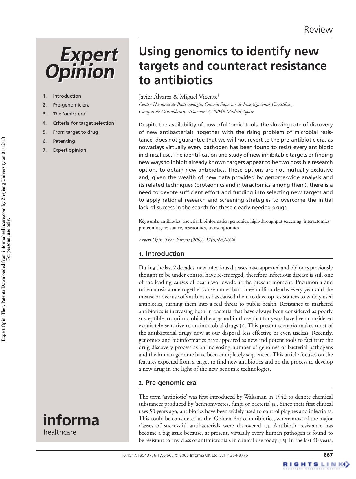 Using genomics to identify new targets and counteract resistance to antibiotics by Javier Álvarez & Miguel Vicente