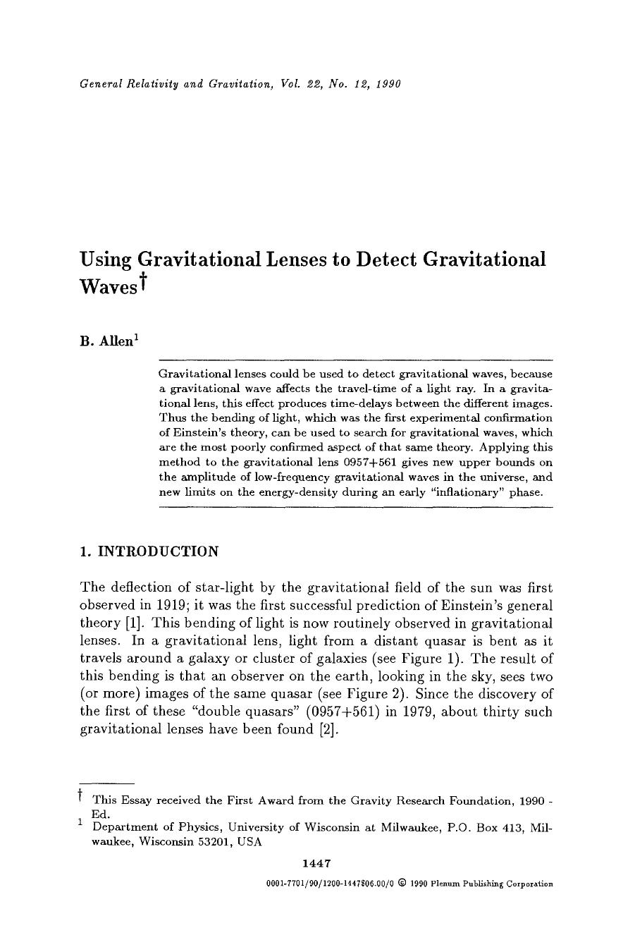 Using gravitational lenses to detect gravitational waves by Unknown