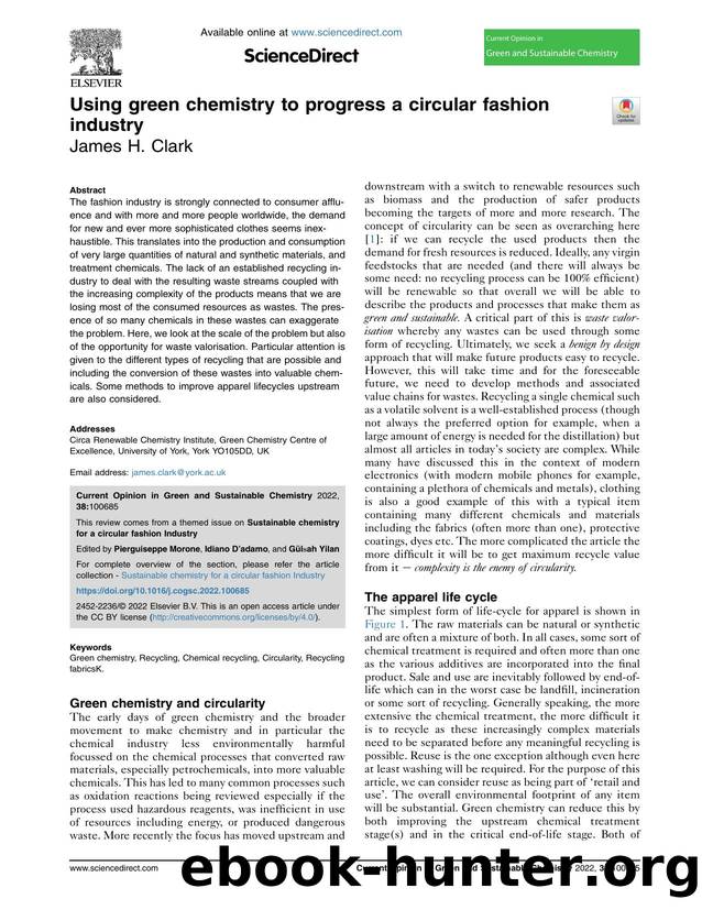 Using green chemistry to progress a circular fashion industry by James H. Clark