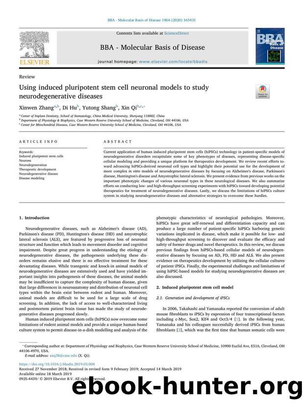Using induced pluripotent stem cell neuronal models to study neurodegenerative diseases by Xinwen Zhang & Di Hu & Yutong Shang & Xin Qi
