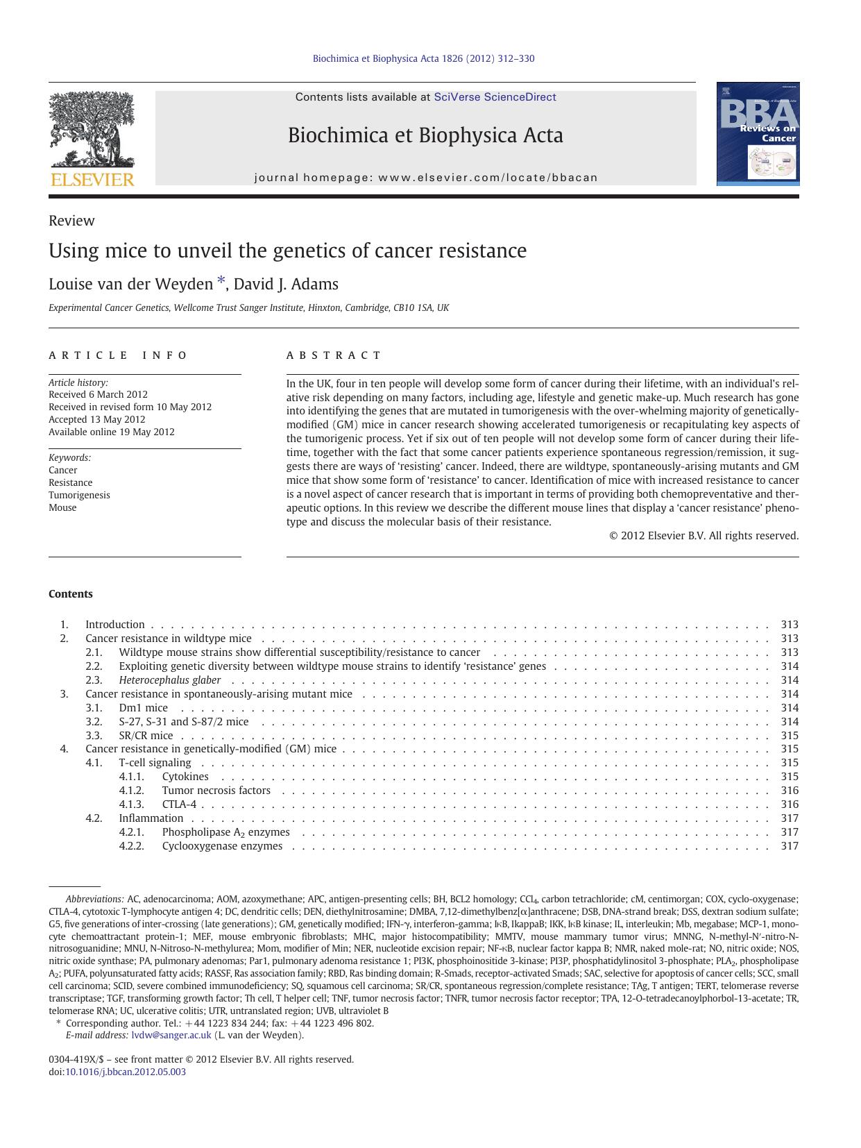 Using mice to unveil the genetics of cancer resistance by Louise van der Weyden & David J. Adams