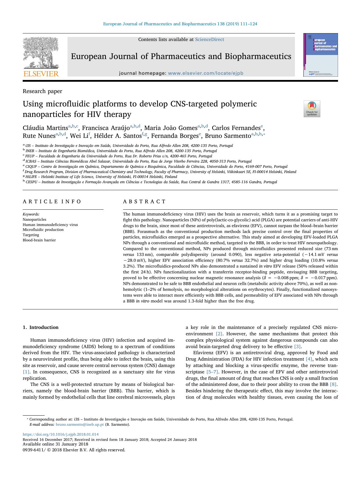 Using microfluidic platforms to develop CNS-targeted polymeric nanoparticles for HIV therapy by unknow