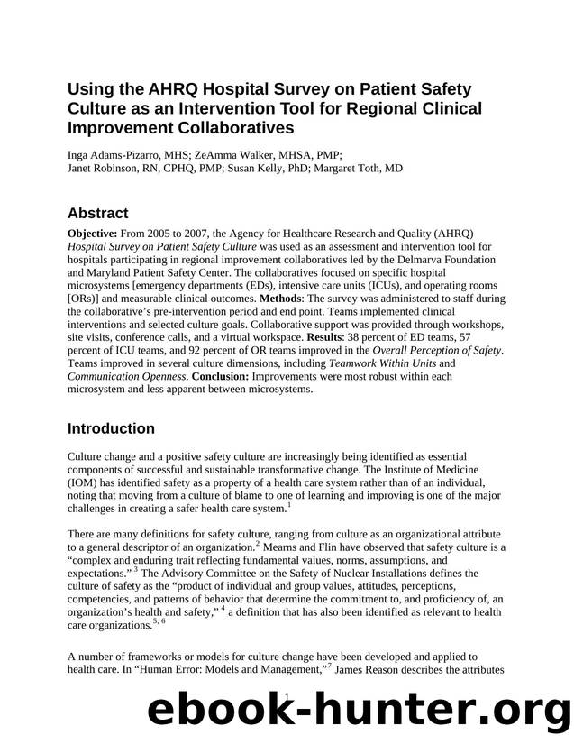 Using the AHRQ Hospital Survey on Patient Safety Culture as an Intervention Tool for Regional Clinical Improvement Collaboratives by Agency for Healthcare Research and Quality