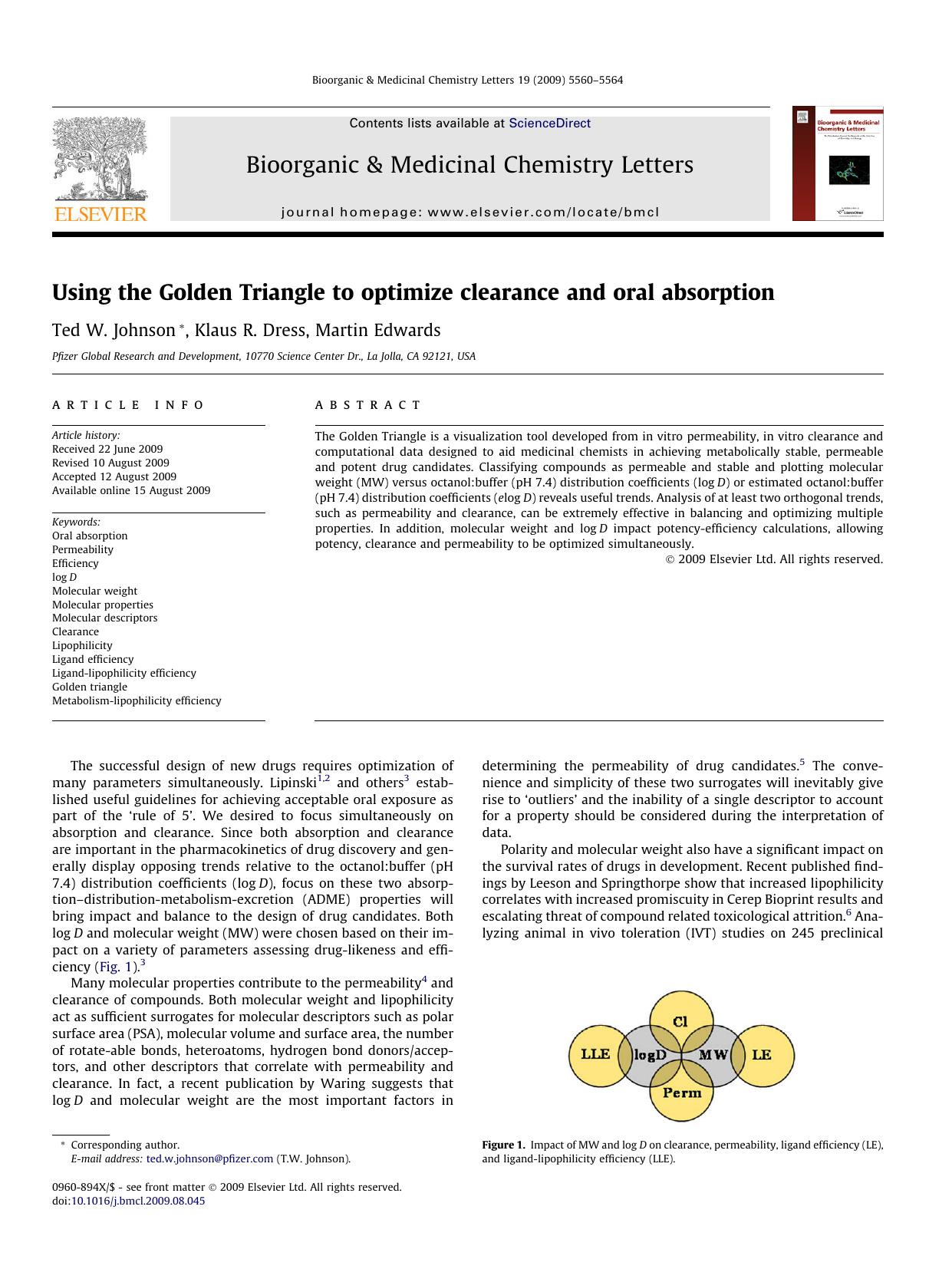 Using the Golden Triangle to optimize clearance and oral absorption by Ted W. Johnson; Klaus R. Dress; Martin Edwards