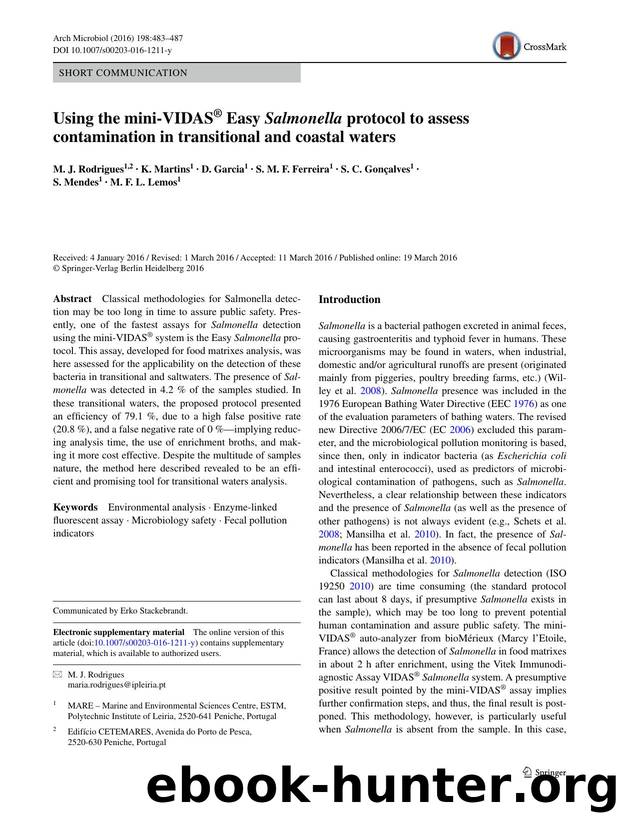 Using the mini-VIDASÂ® Easy Salmonella protocol to assess contamination in transitional and coastal waters by unknow