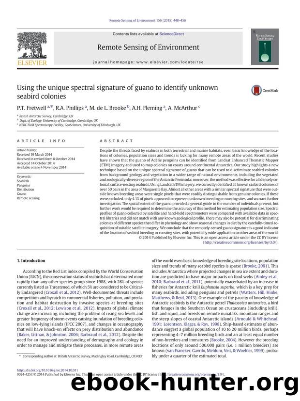 Using the unique spectral signature of guano to identify unknown seabird colonies by P.T. Fretwell & R.A. Phillips & M. de L. Brooke & A.H. Fleming & A. McArthur