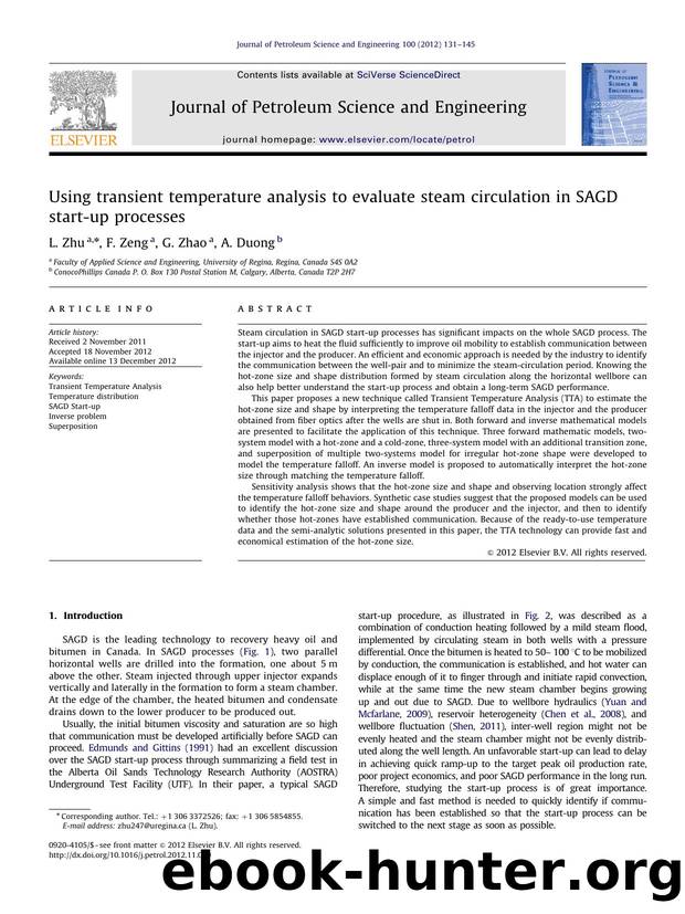 Using transient temperature analysis to evaluate steam circulation in SAGD start-up processes by L. Zhu & F. Zeng & G. Zhao & A. Duong