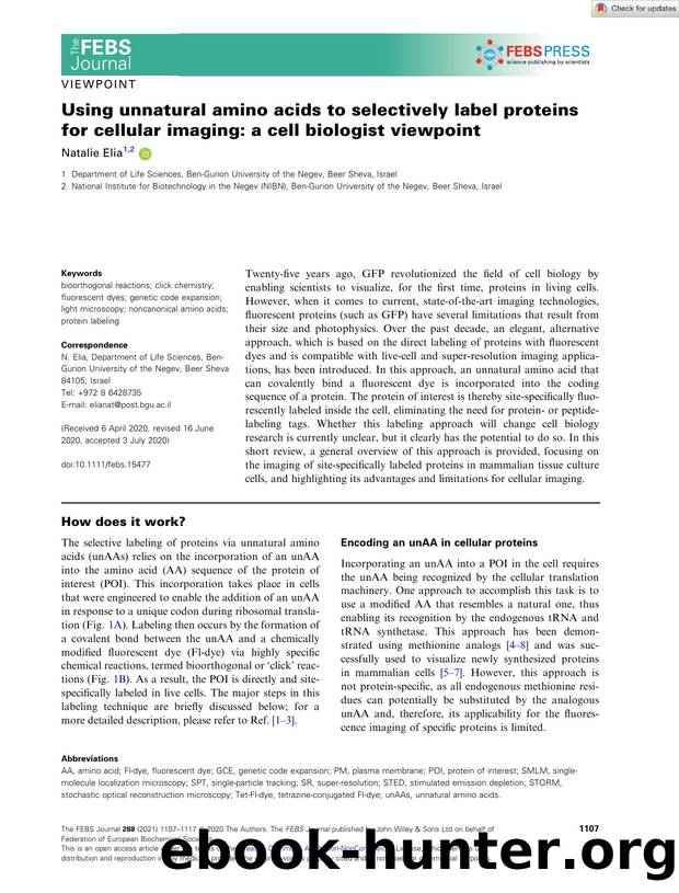 Using unnatural amino acids to selectively label proteins for cellular imaging: a cell biologist viewpoint by Unknown