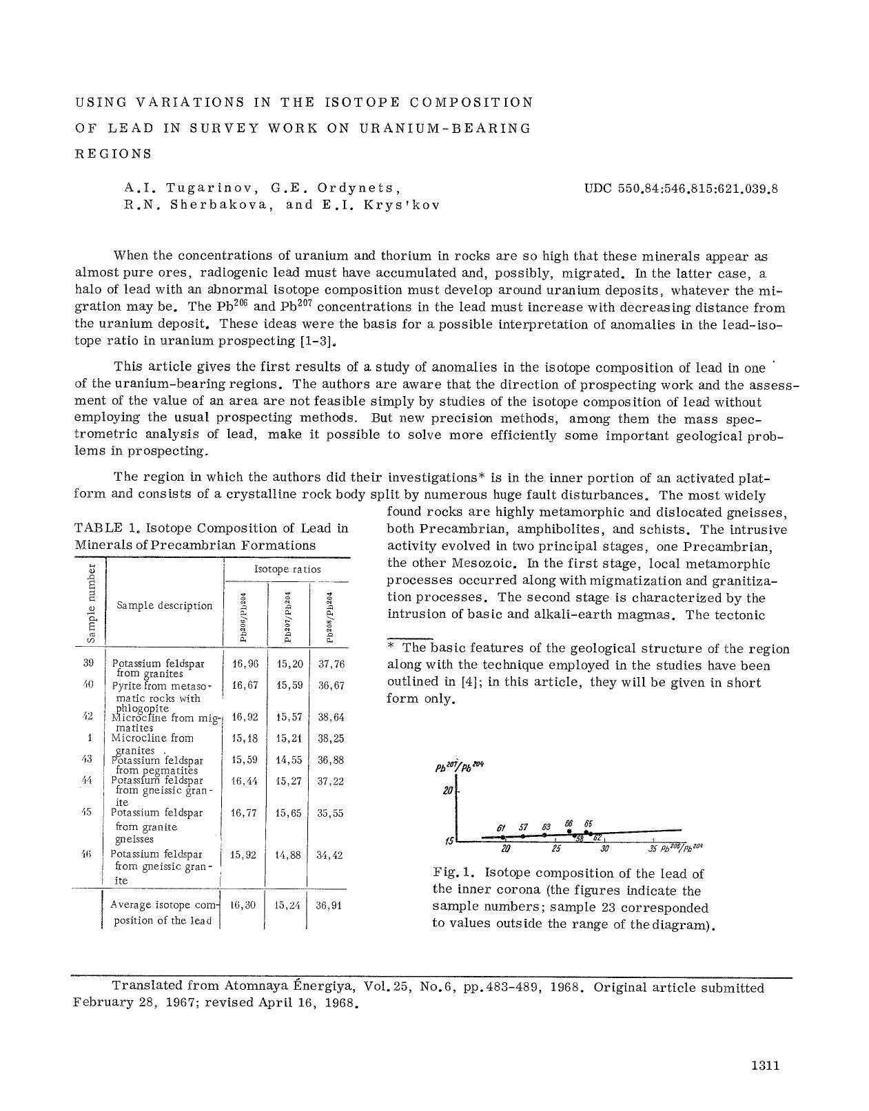 Using variations in the isotope composition of lead in survey work on uranium-bearing regions by Unknown