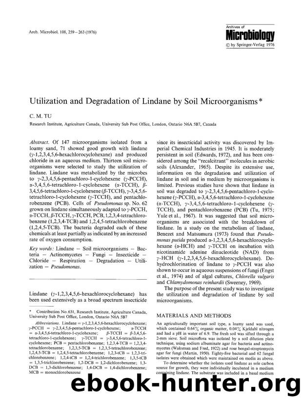 Utilization and degradation of lindane by soil microorganisms by Unknown