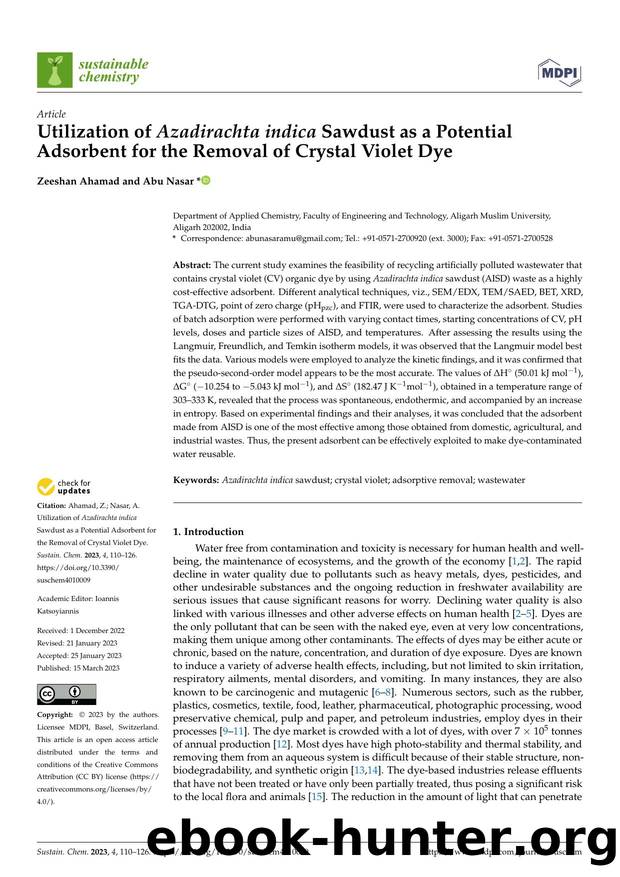 Utilization of Azadirachta indica Sawdust as a Potential Adsorbent for the Removal of Crystal Violet Dye by Zeeshan Ahamad & Abu Nasar