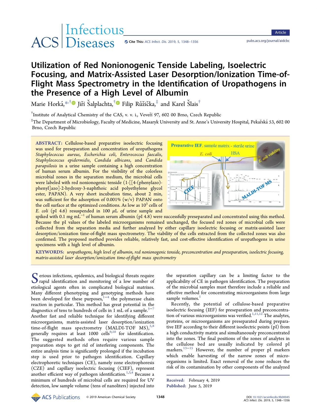 Utilization of Red Nonionogenic Tenside Labeling, Isoelectric Focusing, and Matrix-Assisted Laser DesorptionIonization Time-of-Flight Mass Spectrometry in the Identification of Uro by unknow