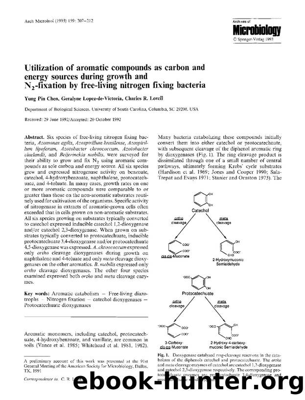 Utilization of aromatic compounds as carbon and energy sources during growth and N<Subscript>2<Subscript>-fixation by free-living nitrogen fixing bacteria by Unknown