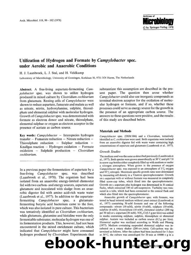 Utilization of hydrogen and formate by <Emphasis Type="Italic">Campylobacter<Emphasis> spec. under aerobic and anaerobic conditions by Unknown