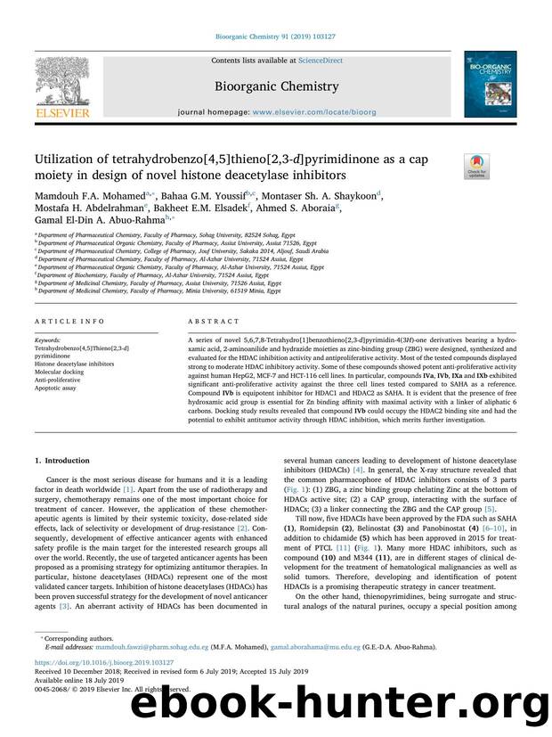 Utilization of tetrahydrobenzo[4,5]thieno[2,3-d]pyrimidinone as a cap moiety in design of novel histone deacetylase inhibitors by unknow