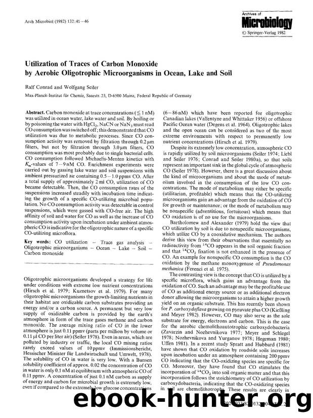 Utilization of traces of carbon monoxide by aerobic oligotrophic microorganisms in ocean, lake and soil by Unknown