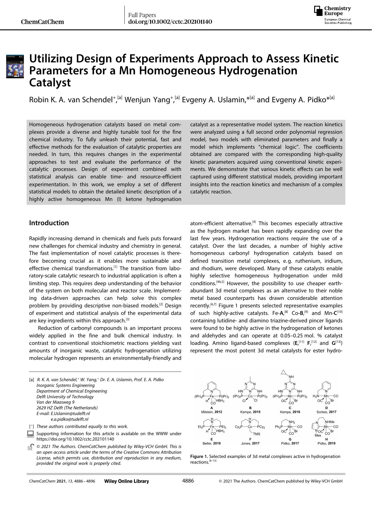 Utilizing Design of Experiments Approach to Assess Kinetic Parameters for a Mn Homogeneous Hydrogenation Catalyst by Unknown