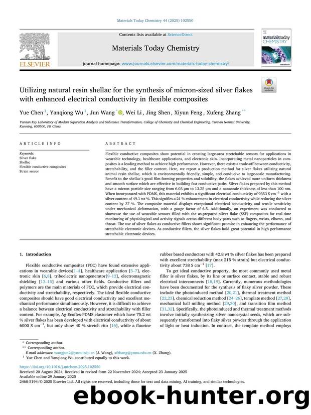Utilizing natural resin shellac for the synthesis of micron-sized silver flakes with enhanced electrical conductivity in flexible composites by Yue Chen & Yanqiong Wu & Jun Wang & Wei Li & Jing Shen & Xiyun Feng & Xufeng Zhang