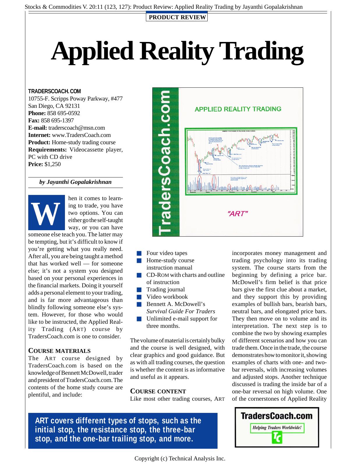 V. 20:11 (123, 127): Product Review: Applied Reality Trading by Jayanthi Gopalakrishnan by Jayanthi Gopalakrishnan