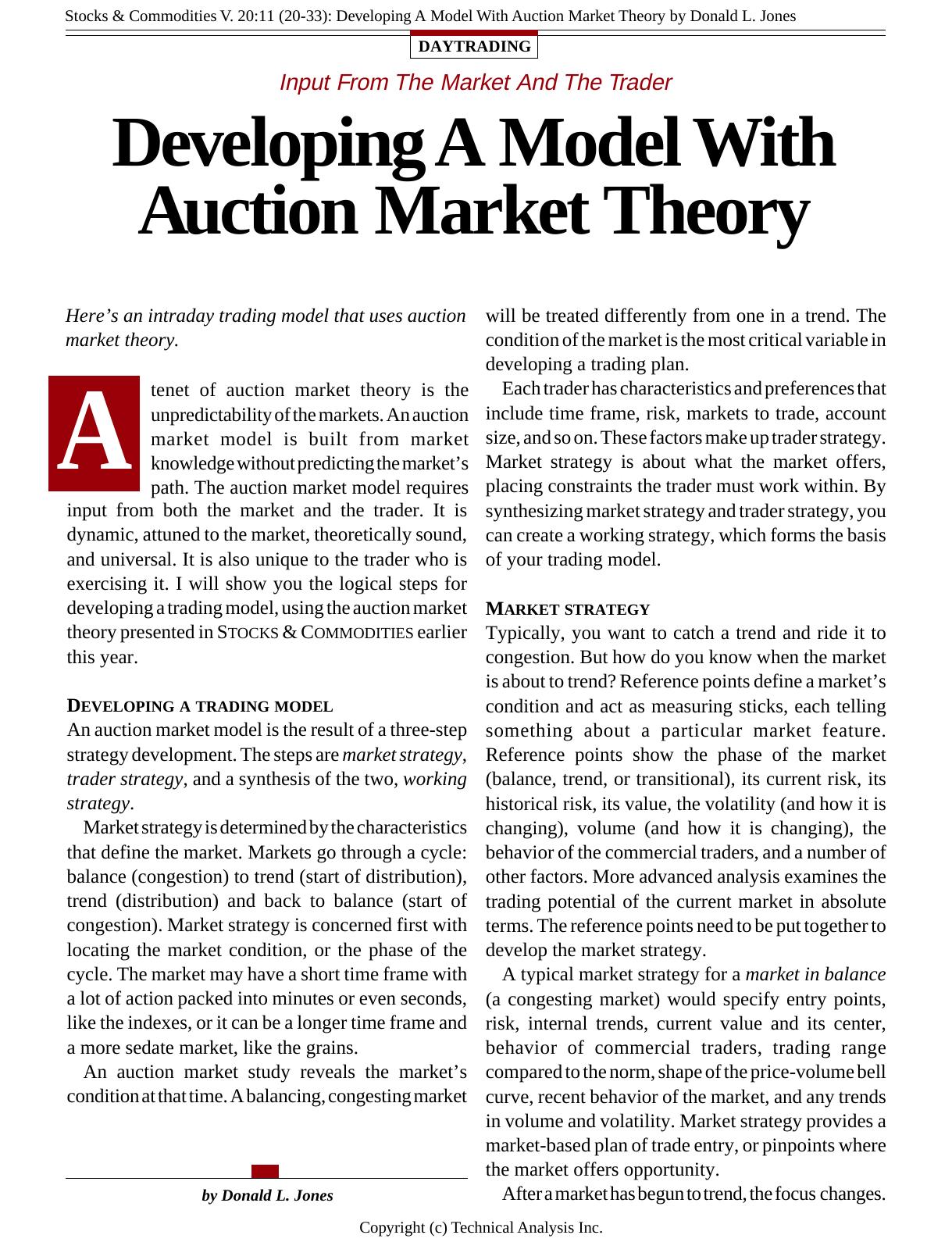 V. 20:11 (20-33): Developing A Model With Auction Market Theory by Donald L. Jones by Donald L. Jones
