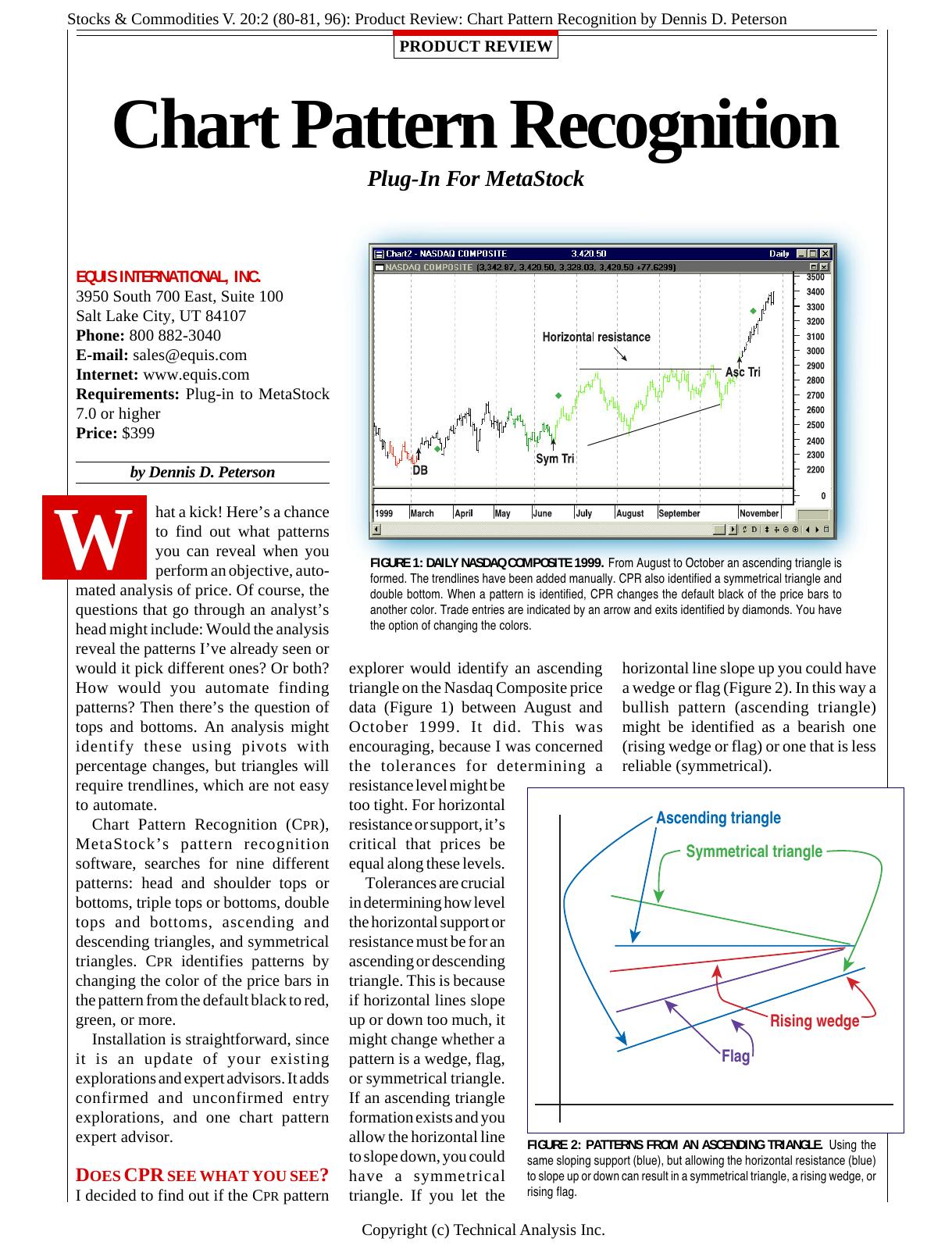 V. 20:2 (80-81, 96): Product Review: Chart Pattern Recognition by Dennis D. Peterson by Dennis D. Peterson