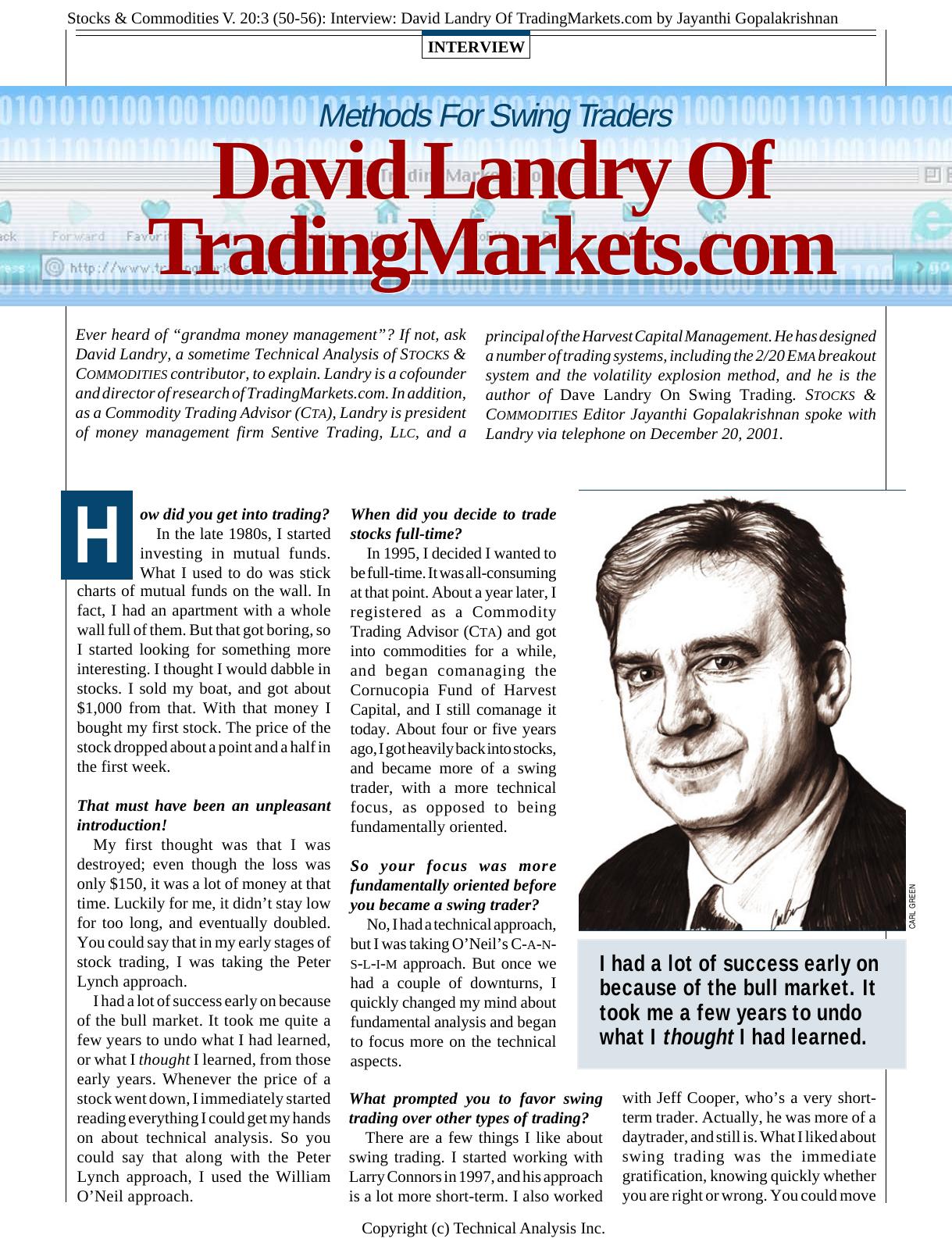 V. 20:3 (50-56): Interview: David Landry Of TradingMarkets.com by Jayanthi Gopalakrishnan by Jayanthi Gopalakrishnan