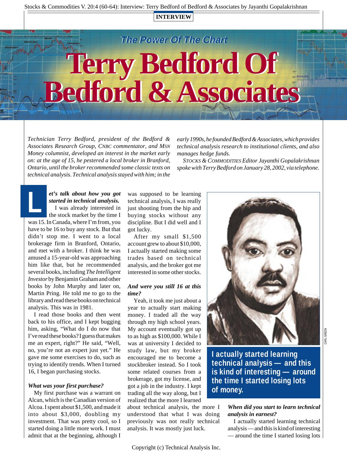 V. 20:4 (60-64): Interview: Terry Bedford of Bedford & Associates by Jayanthi Gopalakrishnan by Jayanthi Gopalakrishnan