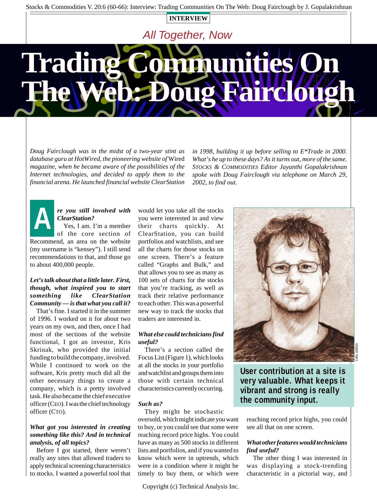 V. 20:6 (60-66): Interview: Trading Communities On The Web: Doug Fairclough by J. Gopalakrishnan by Jayanthi Gopalakrishnan