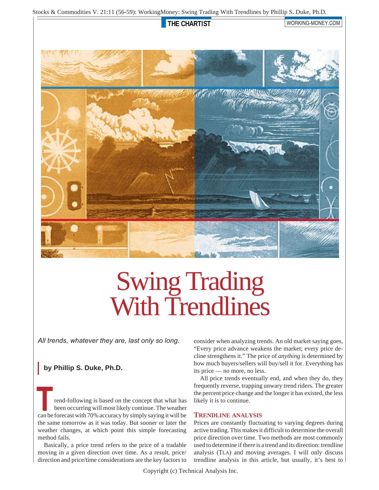 V. 21:11 (56-59): WorkingMoney: Swing Trading With Trendlines by Phillip S. Duke, Ph.D. by Phillip S. Duke Ph.D