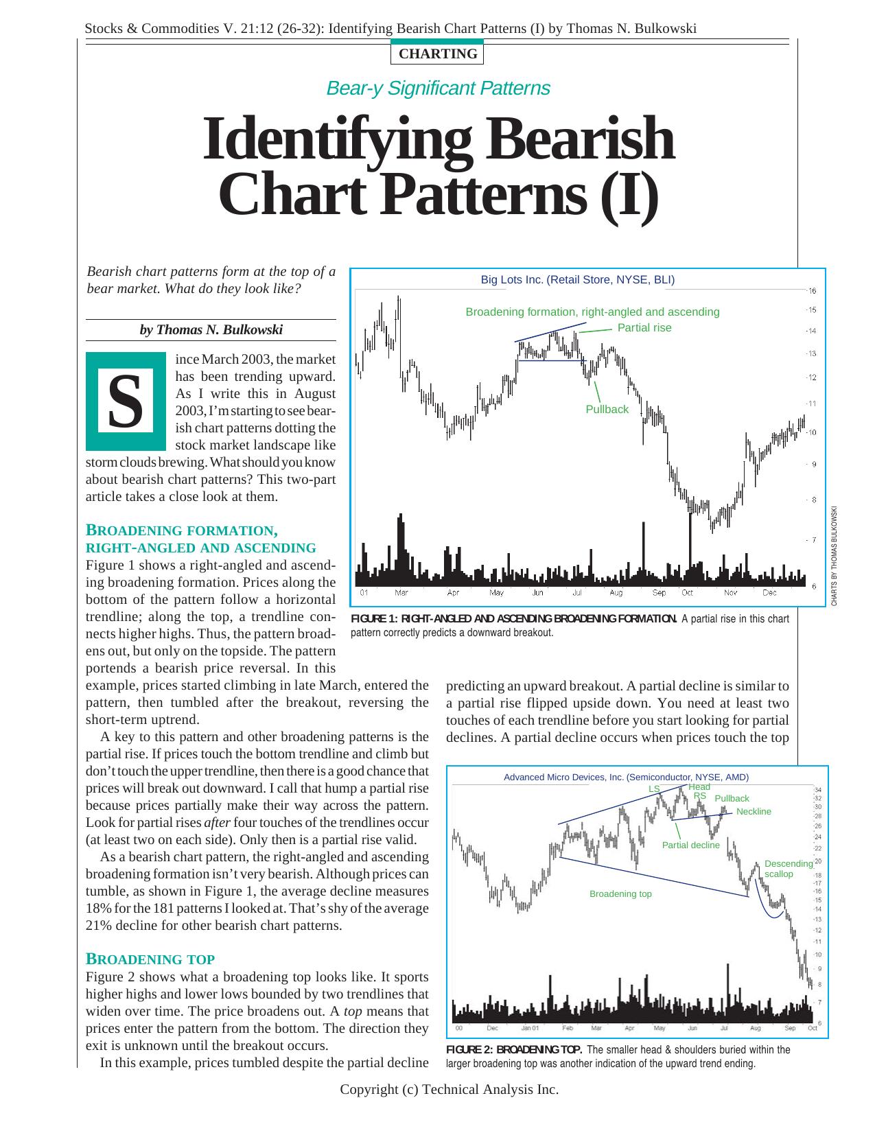V. 21:12 (26-32): Identifying Bearish Chart Patterns (I) by Thomas N. Bulkowski by Thomas N. Bulkowski