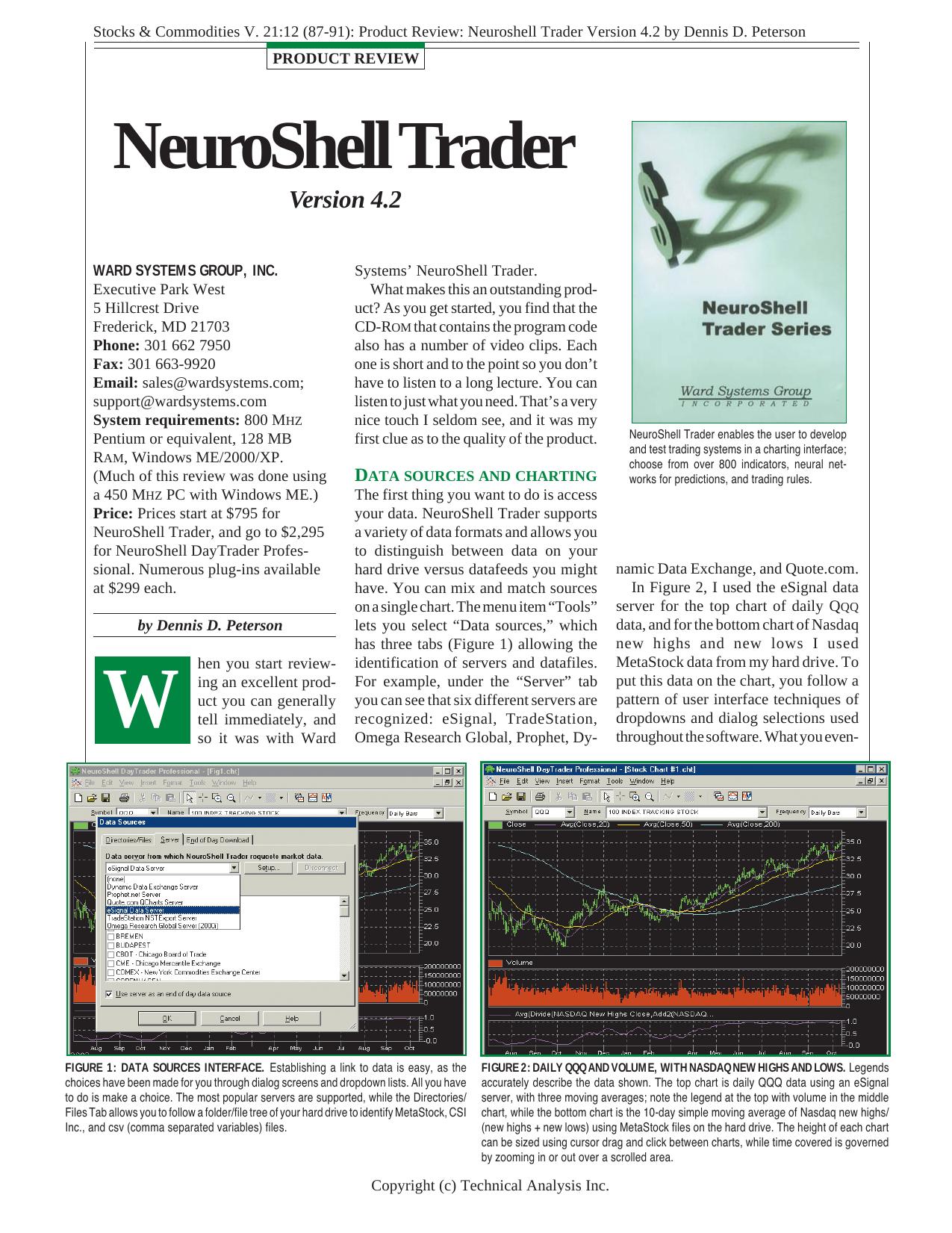 V. 21:12 (87-91): Product Review: Neuroshell Trader Version 4.2 by Dennis D. Peterson by Dennis D. Peterson