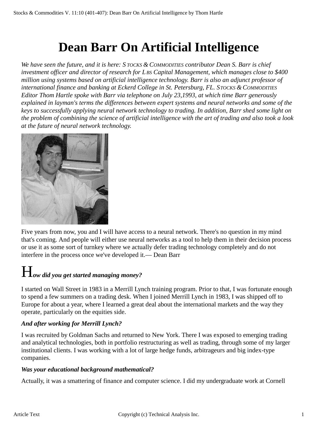 V.11:10 (401-407): Dean Barr On Artificial Intelligence by Thom Hartle by Thom Hartle