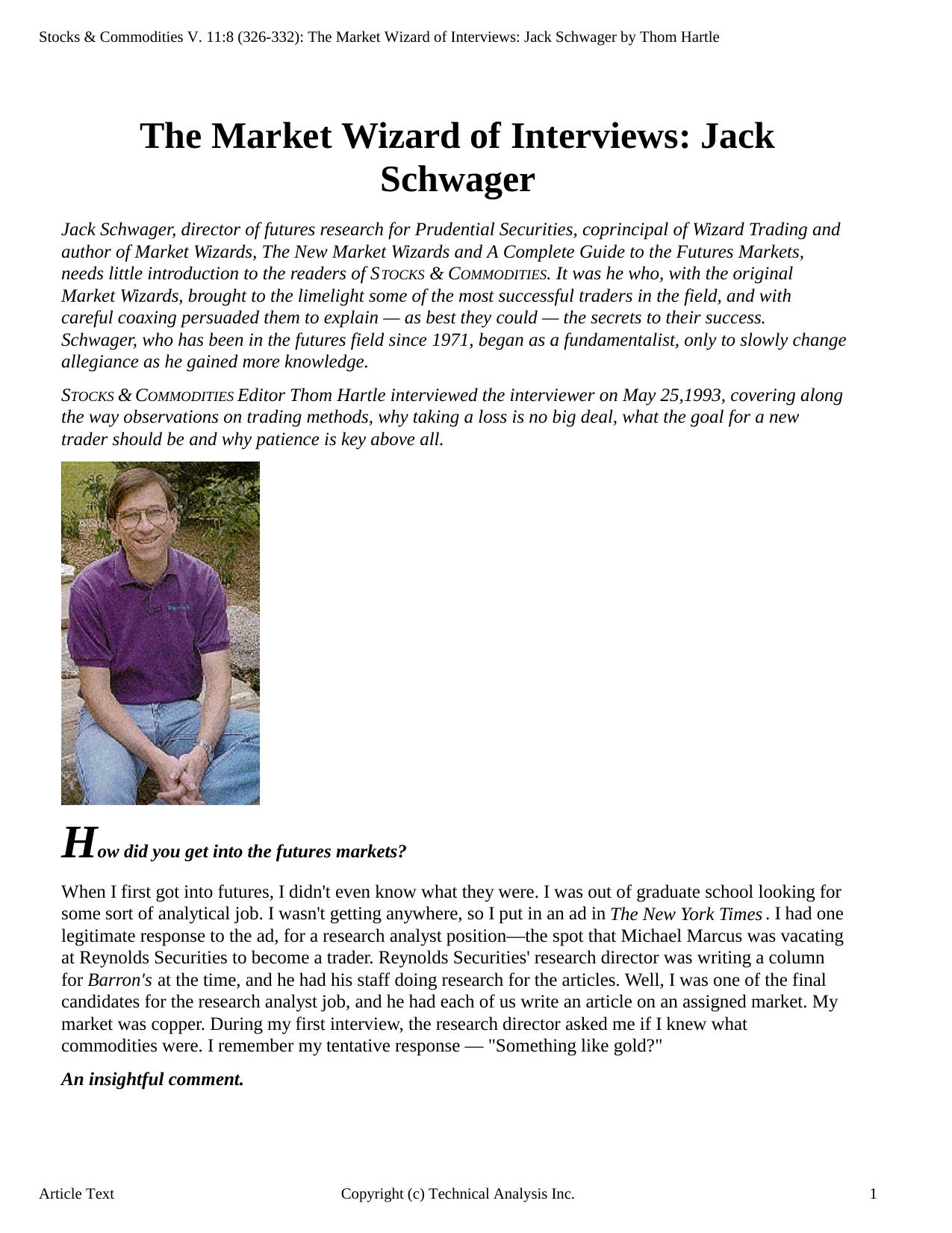 V.11:8 (326-332): The Market Wizard of Interviews: Jack Schwager by Thom Hartle