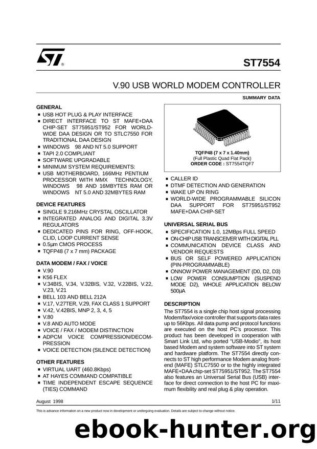 V.90 USB WORLD MODEM CONTROLLER by STMicroelectronics