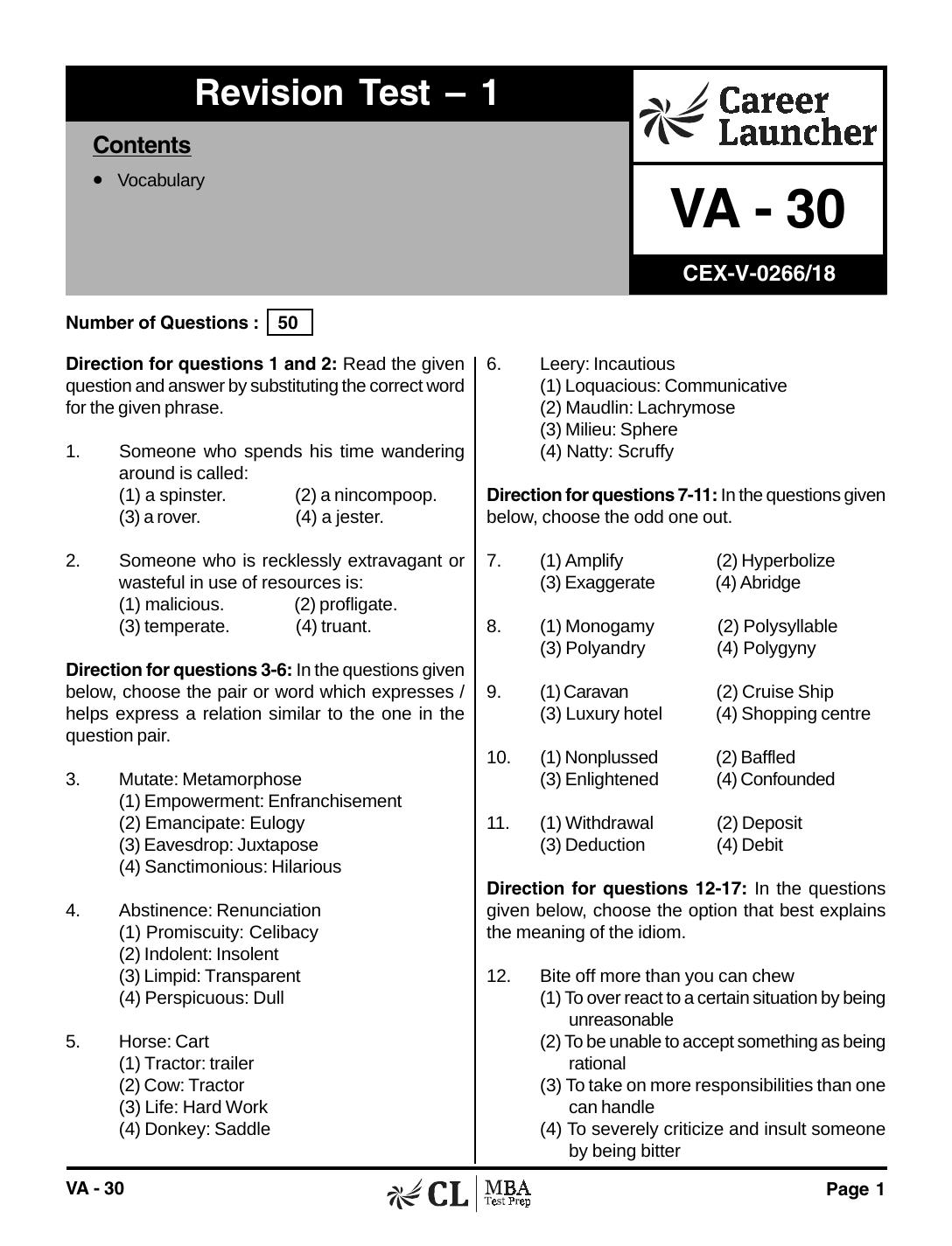VA-30 Revision Test 1 with Solutions by pdf