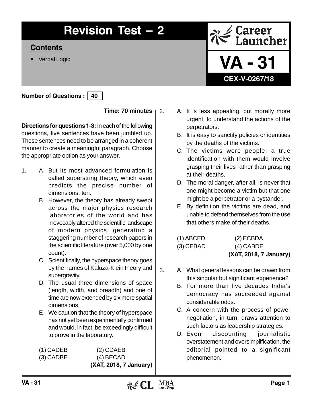 VA-31 Revision Test 2 with Solutions by pdf