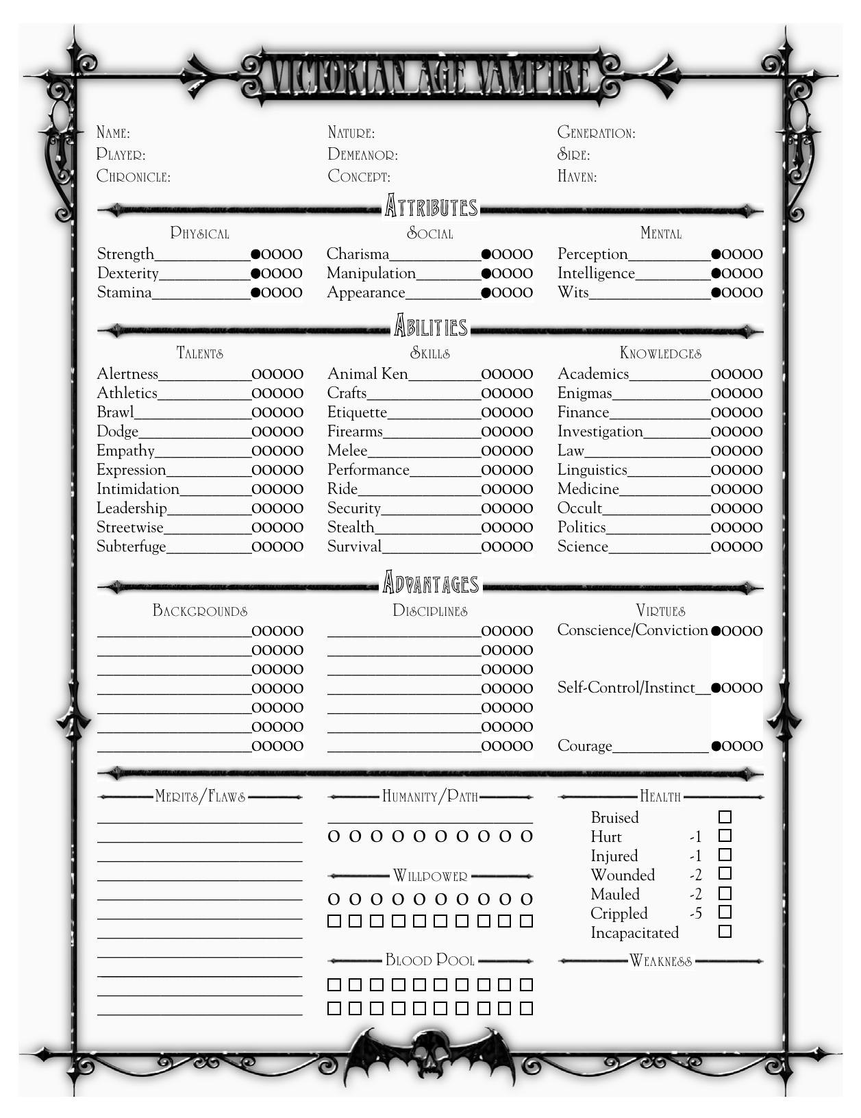 VAV Character Sheet by Chris McDonough