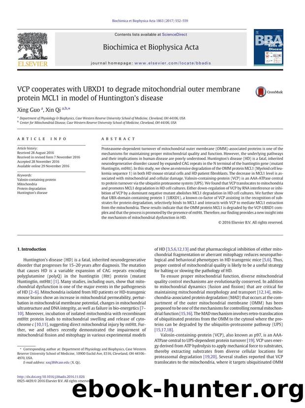 VCP cooperates with UBXD1 to degrade mitochondrial outer membrane protein MCL1 in model of Huntington's disease by Xing Guo & Xin Qi