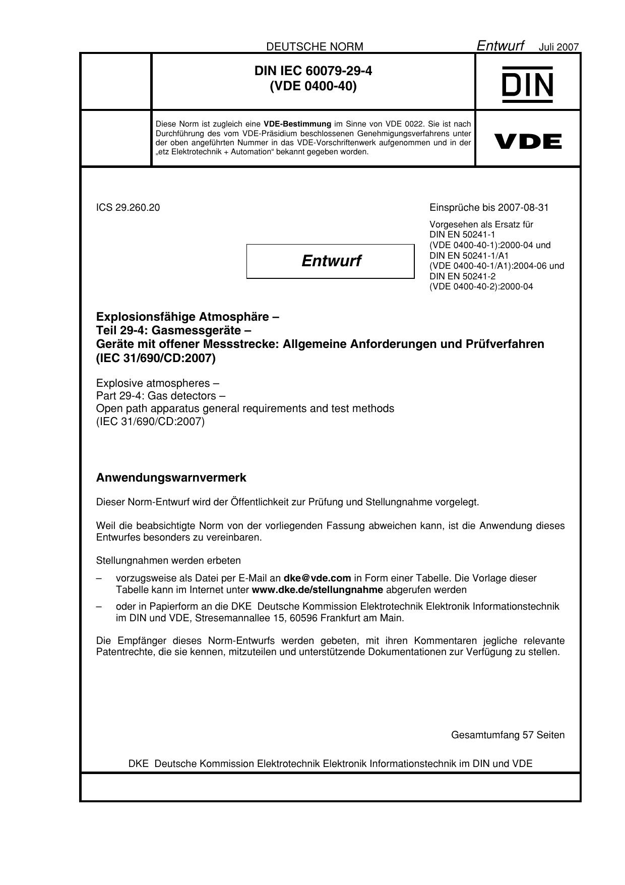 VDE 0400-40 E DIN IEC 60079-29-4 2007-07 by Unknown