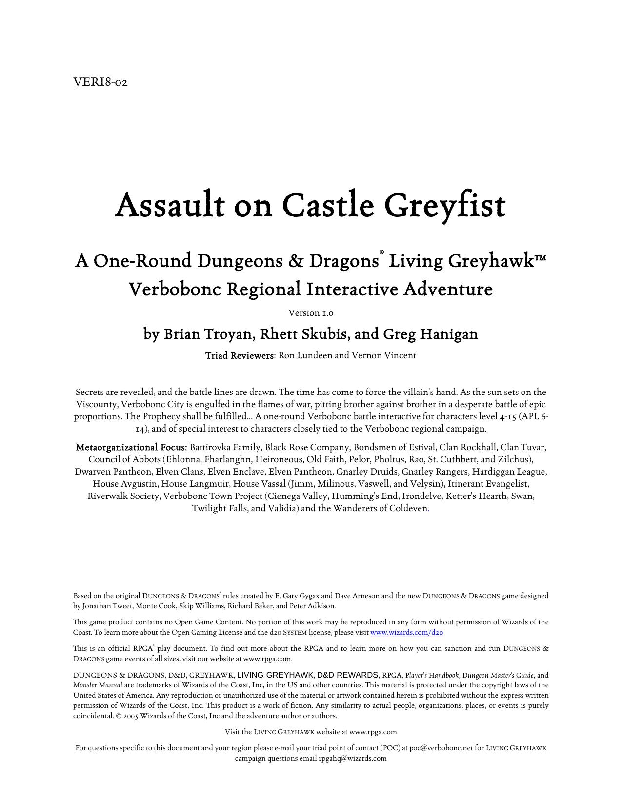 VERI8-02 Assault on Castle Greyfist by Brian Troyan & Rhett Skubis & and Greg Hanigan