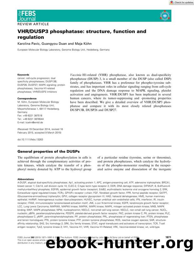VHRDUSP3 phosphatase: structure, function and regulation by Unknown