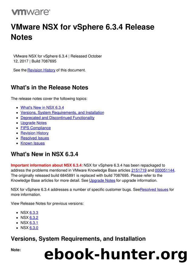 VMware NSX for vSphere 6.3.4 Release Notes by Unknown