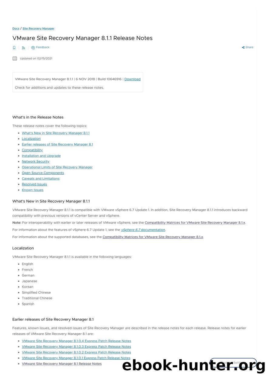 VMware Site Recovery Manager 8.1.1 Release Notes by Unknown
