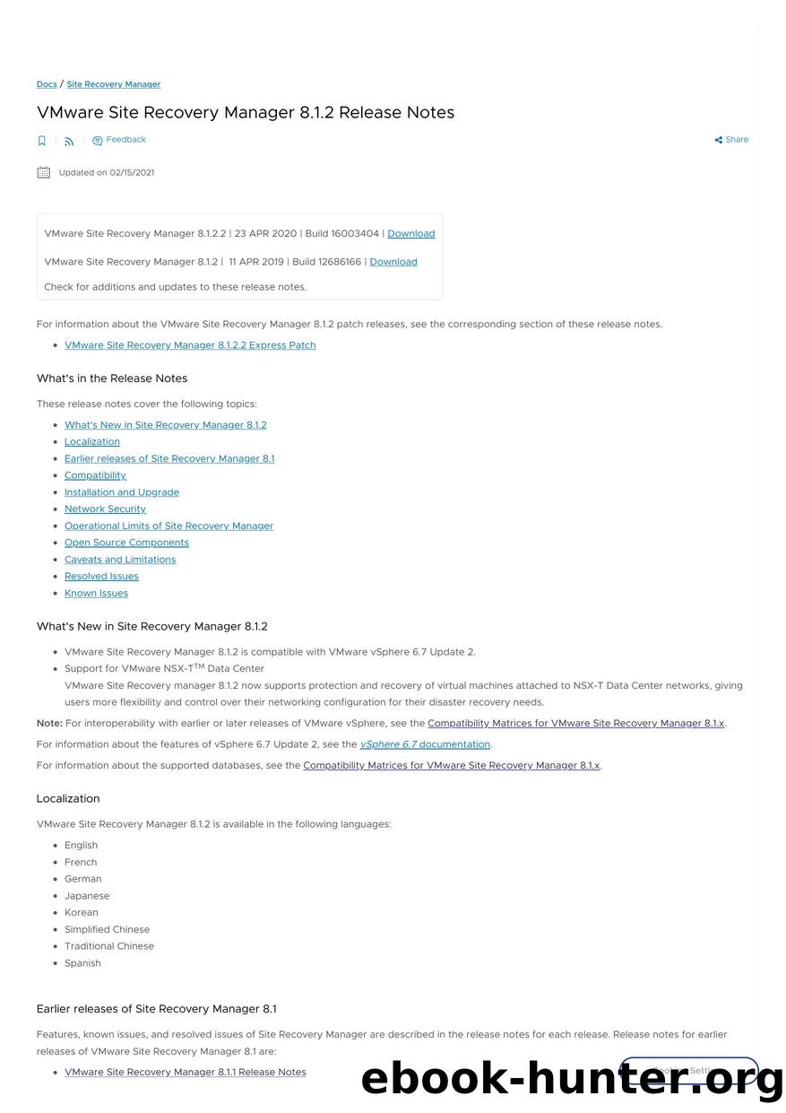 VMware Site Recovery Manager 8.1.2 Release Notes by Unknown