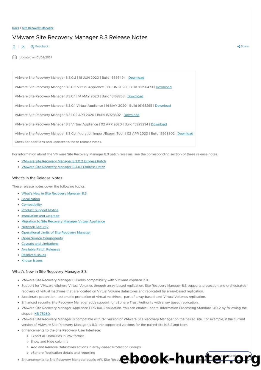 VMware Site Recovery Manager 8.3 Release Notes by Unknown