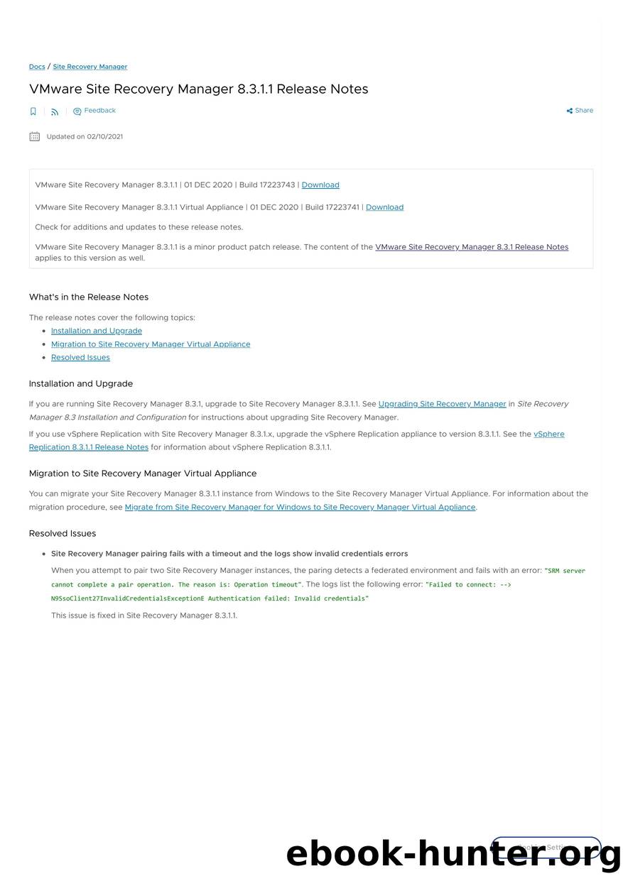 VMware Site Recovery Manager 8.3.1.1 Release Notes by Unknown
