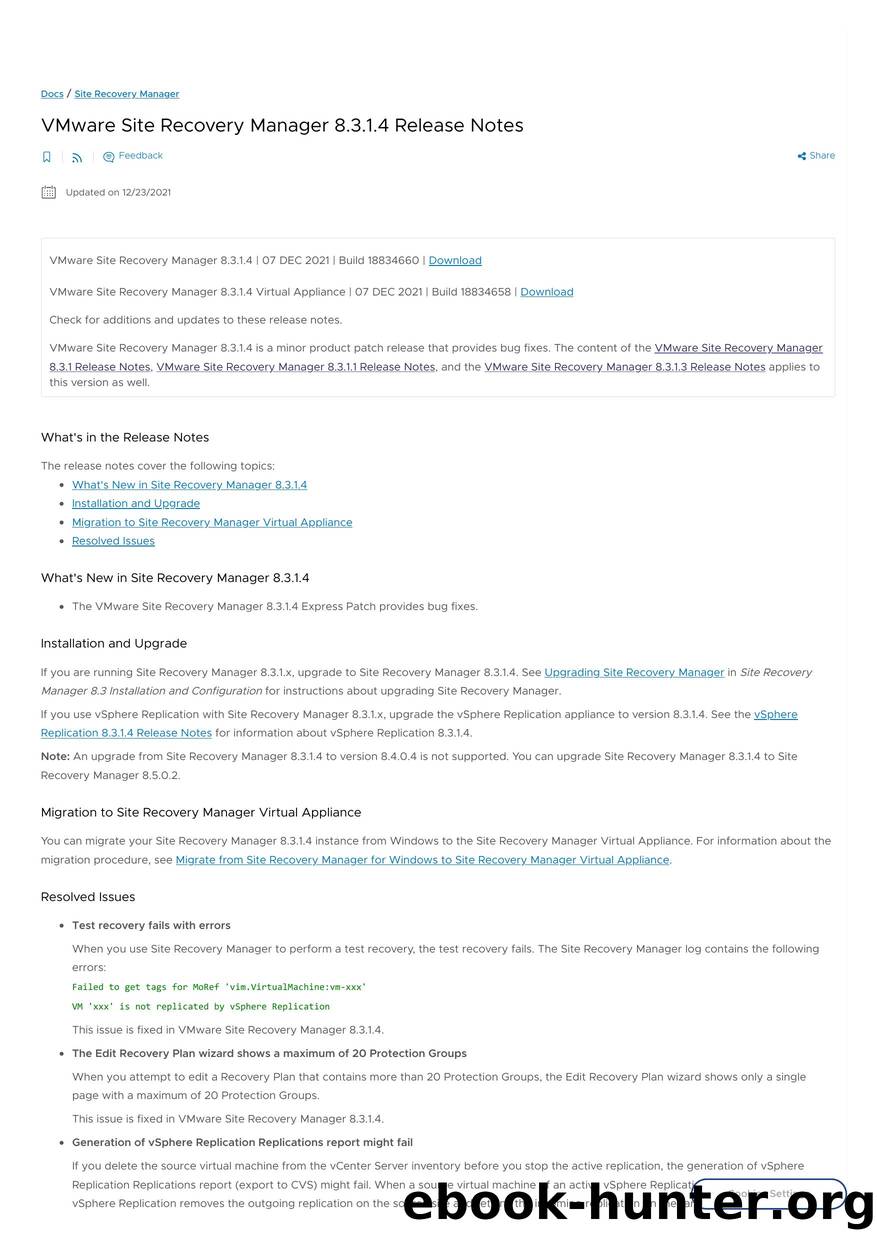 VMware Site Recovery Manager 8.3.1.4 Release Notes by Unknown