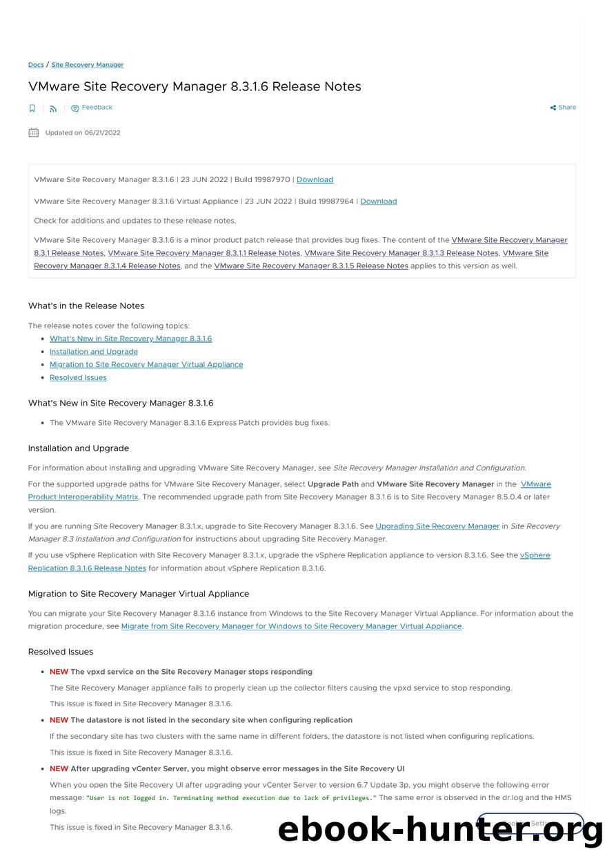 VMware Site Recovery Manager 8.3.1.6 Release Notes by Unknown