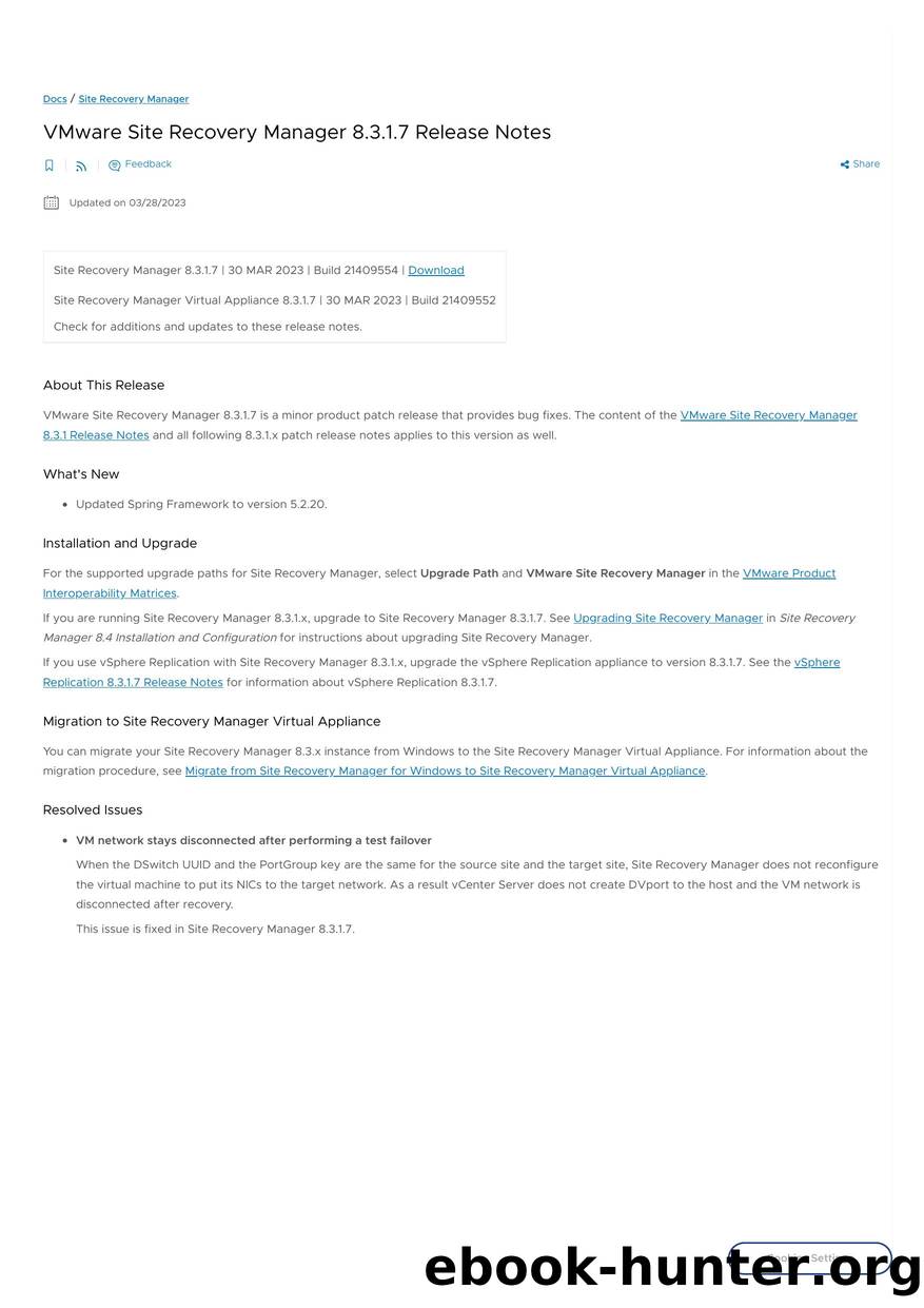 VMware Site Recovery Manager 8.3.1.7 Release Notes by Unknown